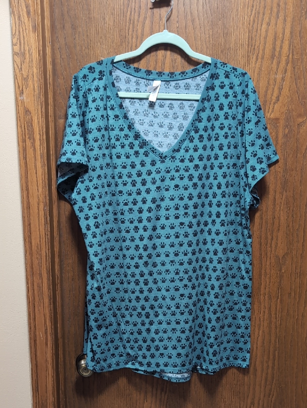 LuLaRoe Teal Christy 3X Top with Black Paw Print